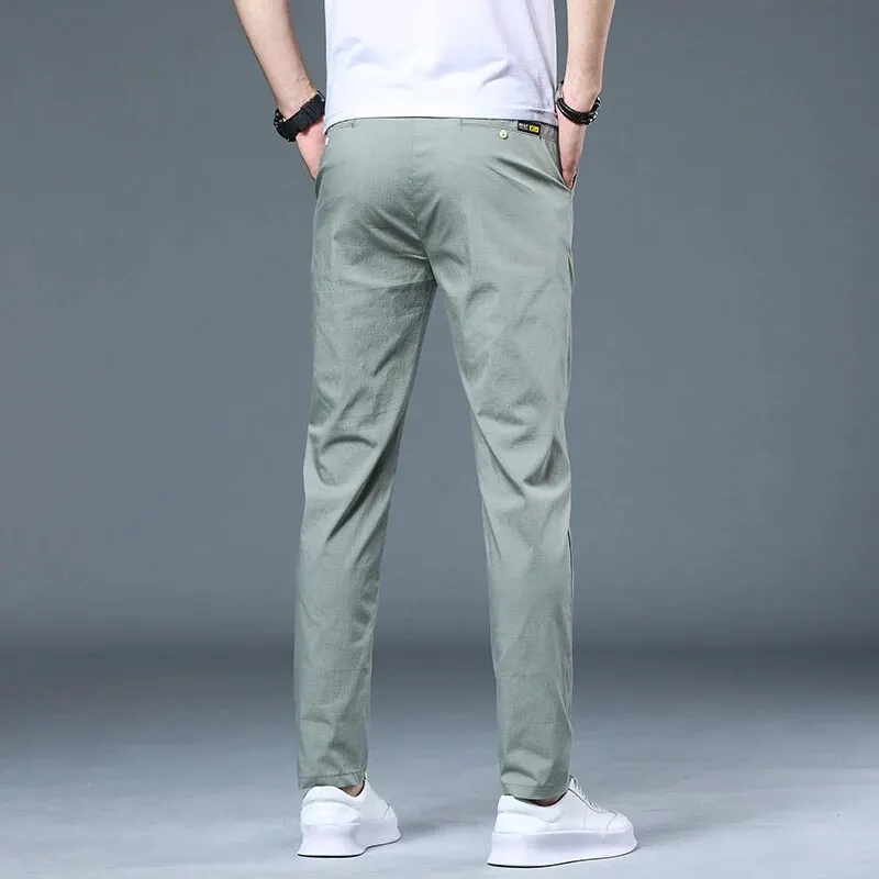 2024 Spring/Summer Thin Men\'s Casual Pants Men\'s Wear Ice Silk Pants Men\'s Trendy Korean Slim Fit Straight Leg Pants