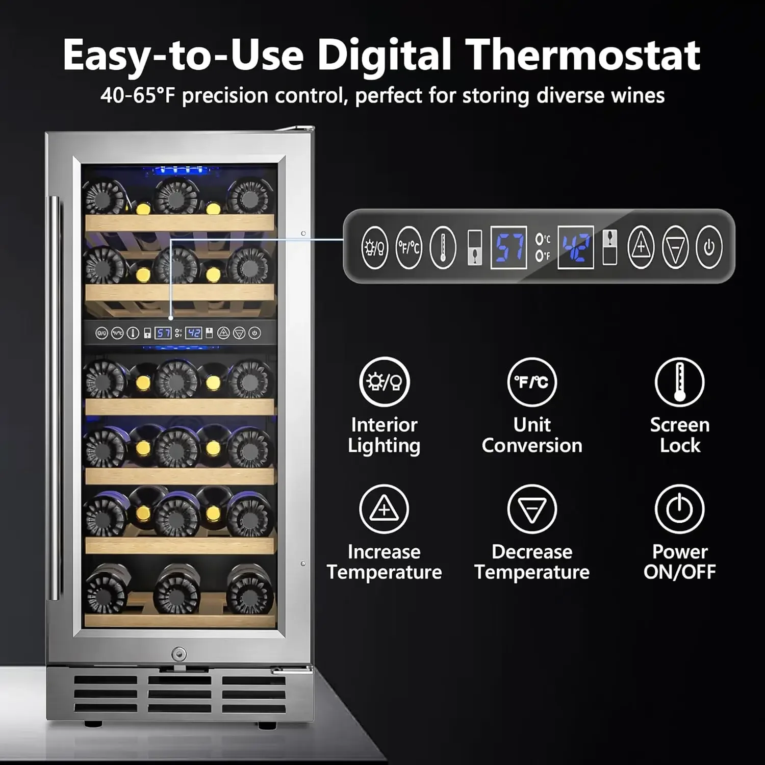 15 Inch Dual Zone Wine Refrigerator, 29 Bottle Under Counter Wine Fridge, Wine Refrigerator for Built-In or