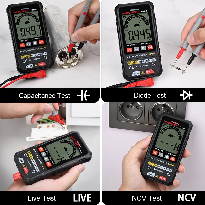 Imagem -06 - Capacitor Tester Multímetro Digital Profissional Inteligente Voltímetro True Rms ac dc Tensão Ohm hz Medidor de Continuidade Diodo Ht124b
