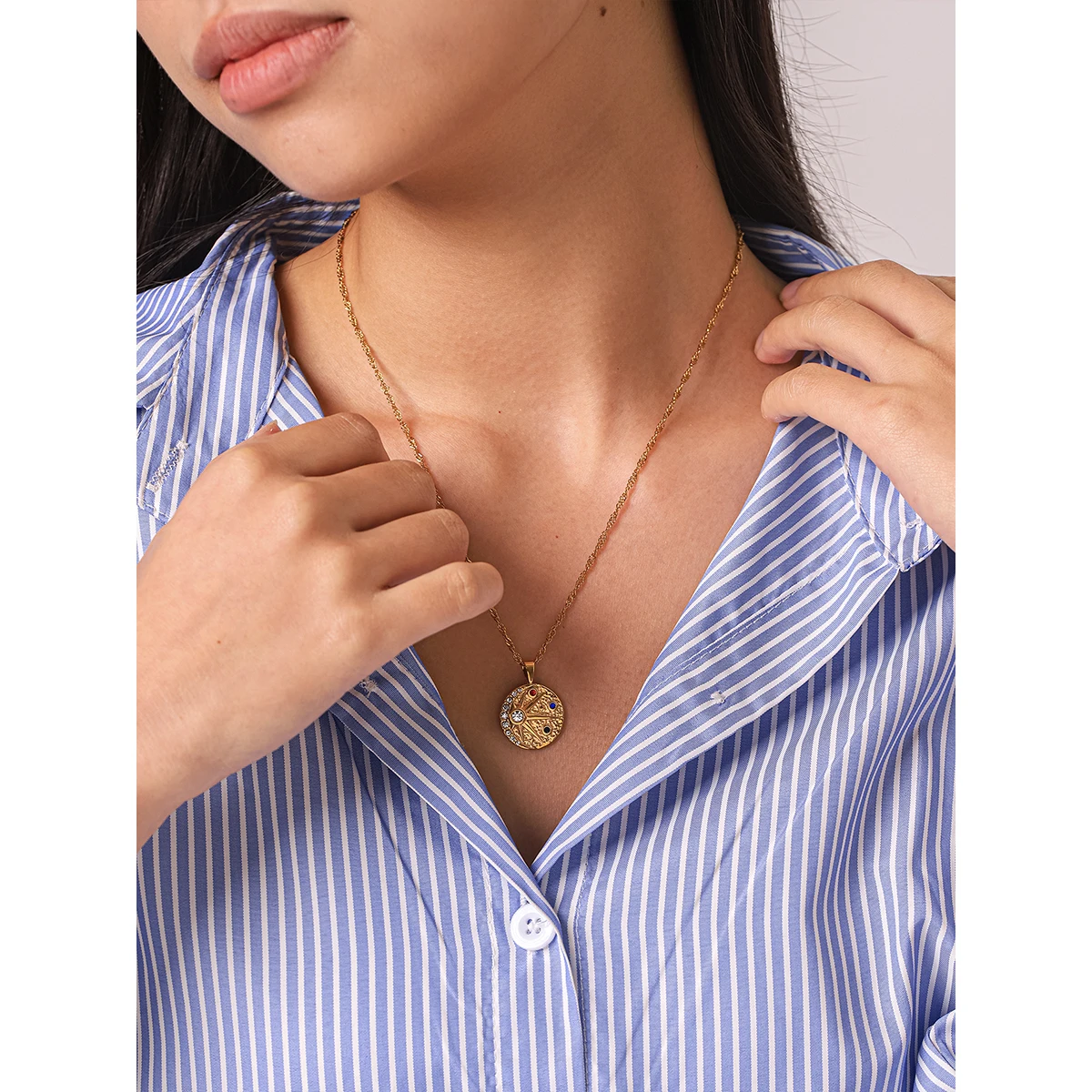 

Gold Plated Stainless Steel Multicolor Zircon Sunburst Necklace Waterproof Tarnish Free For Women Birthday Anniversary Gift