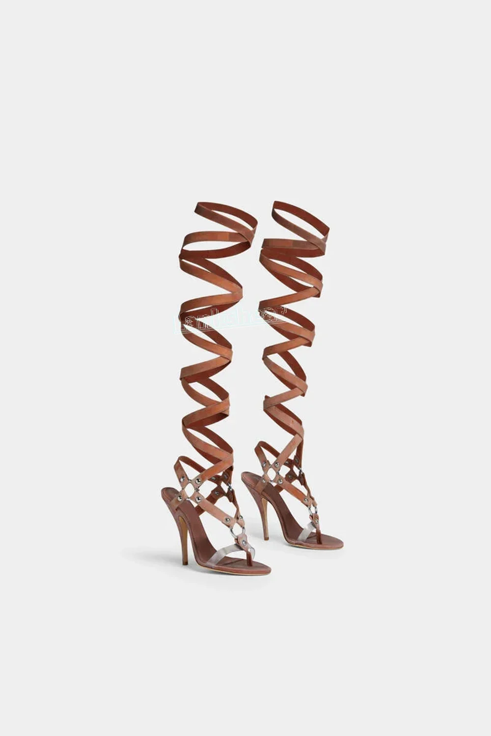 

Brown T-strap O-ring Women Sandals Lace-up Round Open Toe Thin High Heels Split-toe Women Sandals Summer Shoes Lace-up Summer