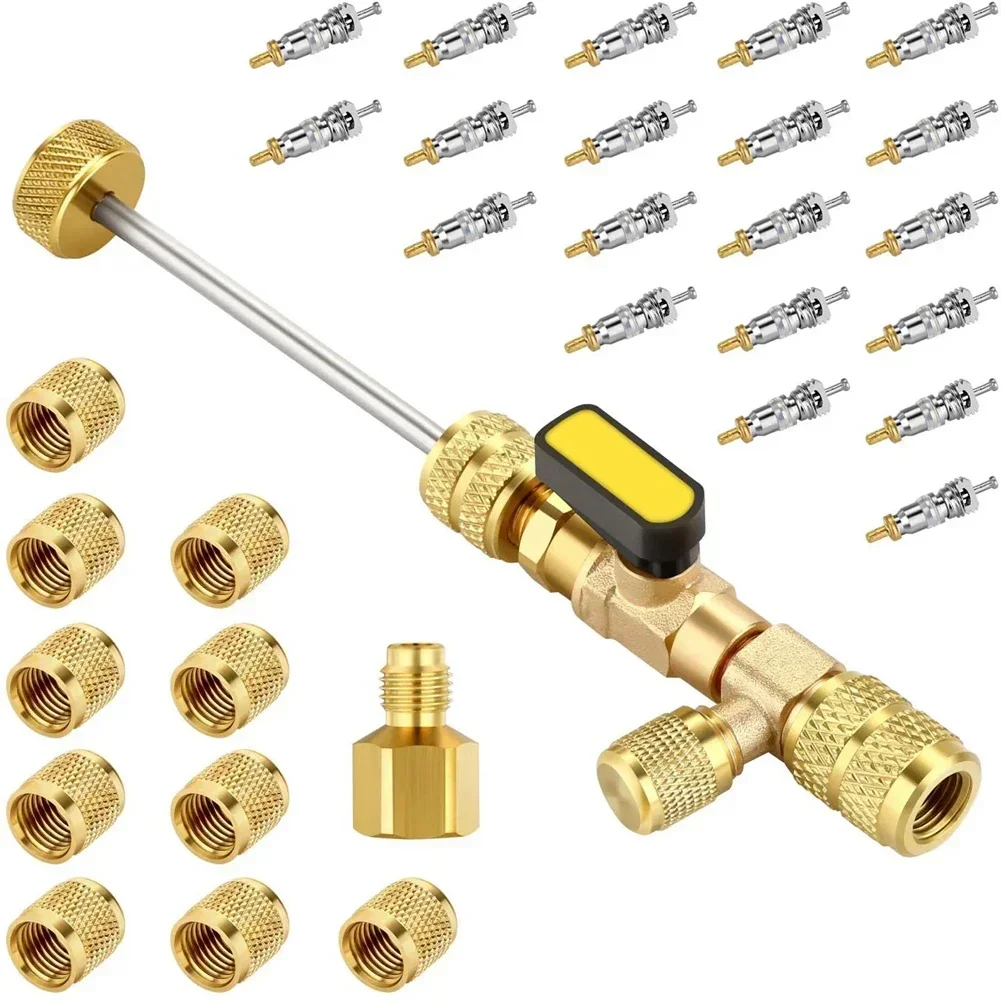 1 Set R410A R22 Valve Core Remover Installer Tool With Dual Size 1/4 & 5/16 Port For R404A R407C R134A R12 R32 HVAC Systems