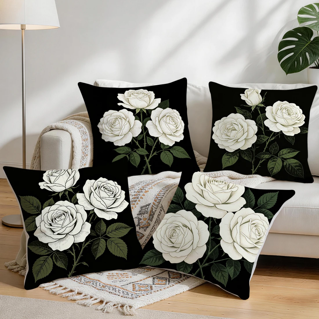 White Rose Pillowcase Printed Polyester 40/45/50cm Throw Pillowcover Decorative Sofa Cushion Pillowslip Home Decor