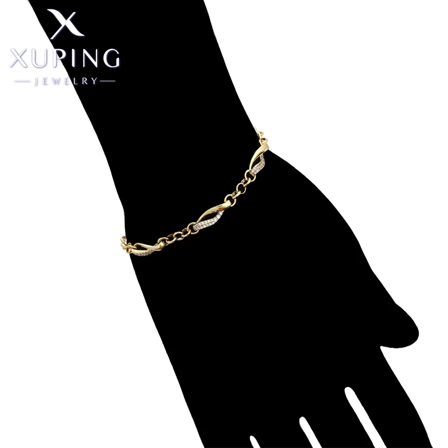 Xuping Jewelry New Arrival Trendy Charm Chain Shaped Fashion Copper Alloy Light Gold Color Bracelet for Women Gift X000772412