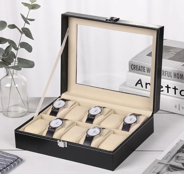 Caja de almacenamiento de cuero para reloj