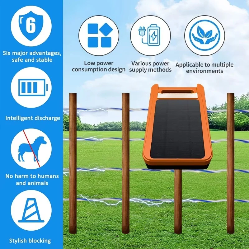 Solar Electric Fence Charger Waterproof Built-in Lithium Battery Works in Sunny & Rainy Weather