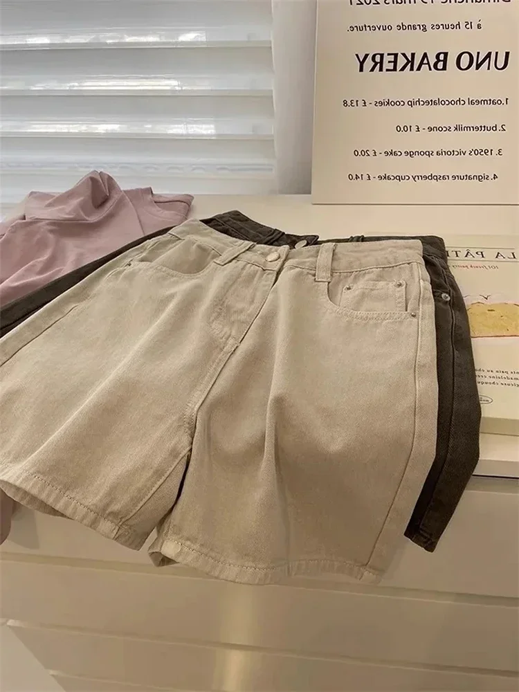 

Летние модные женские свободные шорты трапециевидной формы в корейском стиле с широкими штанинами и высокой талией, универсальные и повседневные джинсовые шорты
