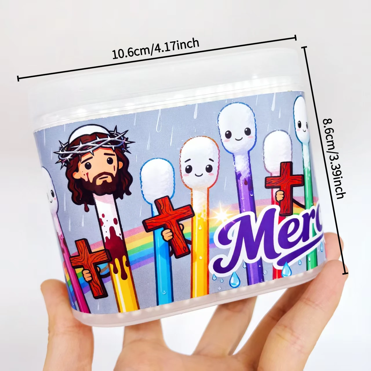 600개 종교적 예수 테마 양면 면봉, '종교의 빛' 얇은 샤프트 면봉, 가정용 면봉