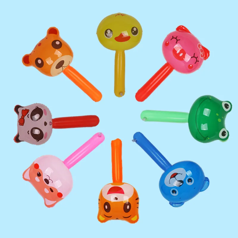 5Pcs New Inflatable Cartoon Cute Animal Head Stick Toys Kids Creative Fun Animal Hammer With Whistle Bells Birthday Party Toys