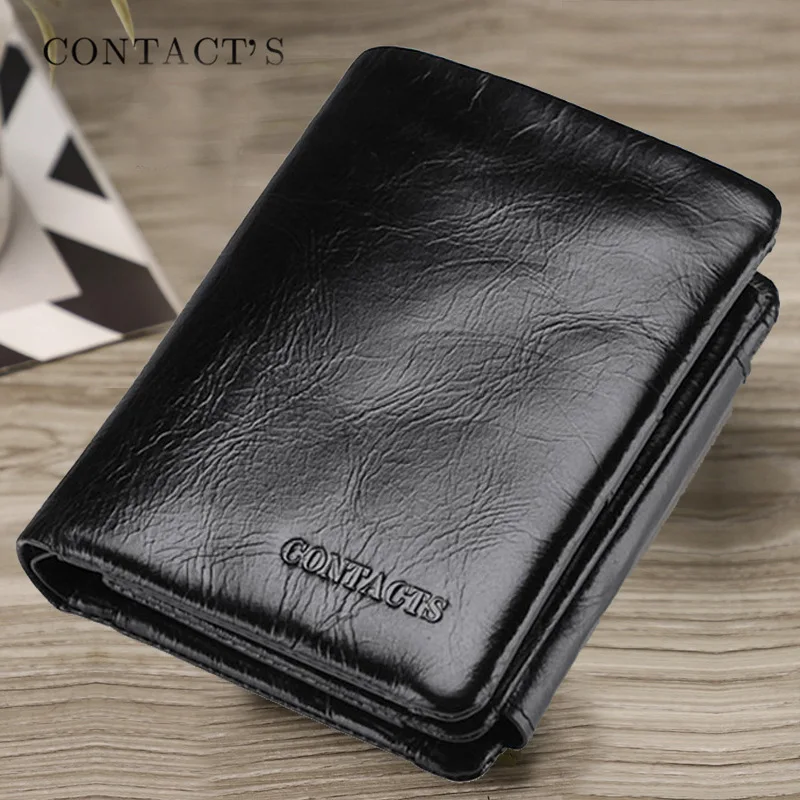 Large Capacity Casual Top Layer Cowhide Men's Wallet Fashionable Waterproof Tri-Fold Genuine Leather Men's Bag Black brown