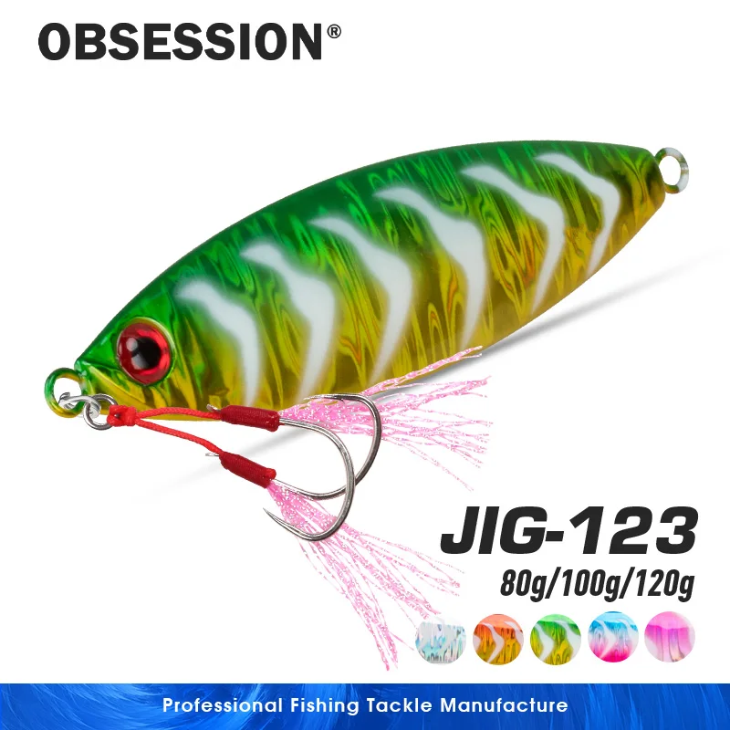 

OBSESSION J123 80g 100g 120g Micro Slow Sink Metal Jigging Fishing Lure Tuna Bass Spoon Jig Sea Boat UV Luminous Fishing Lures