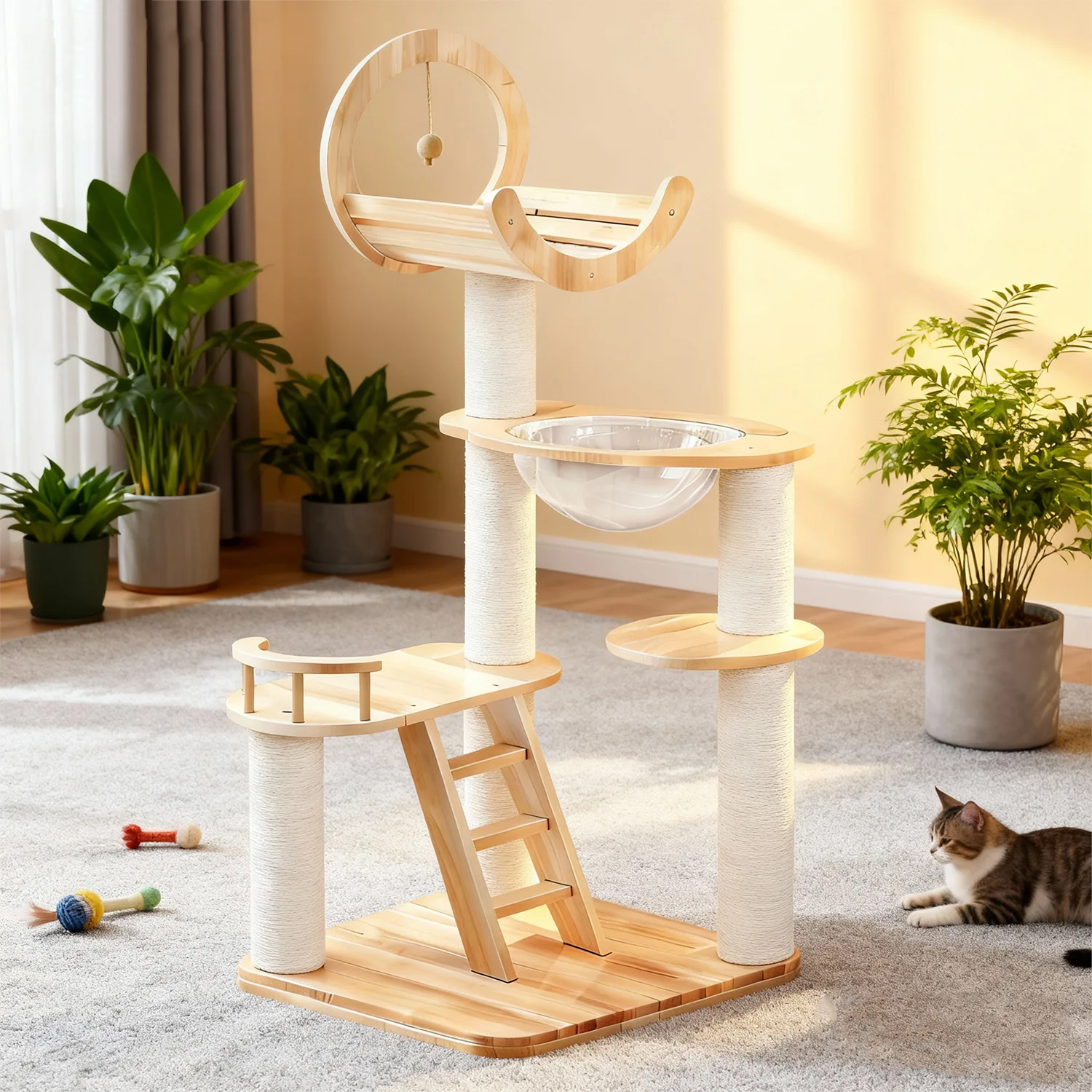 Space capsule solid wood cat climbing frame multi-layer does not occupy an area, no punching, large and small household cat cat