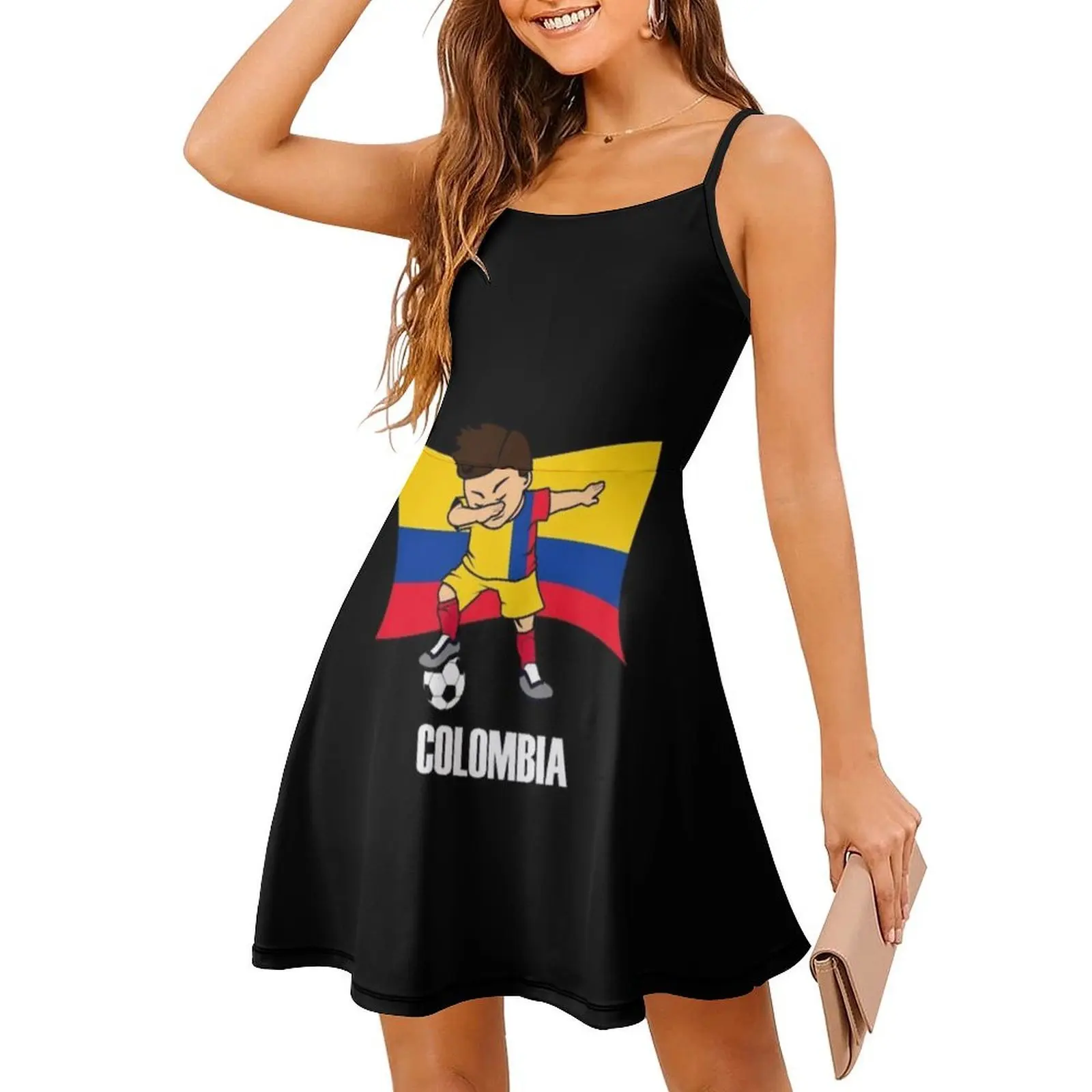 فستان Dabbing Soccer Boy كولومبيا لكرة القدم جيرسي علم كولومبيا على الطراز الكوري للنساء فستان كاجوال أنيق للحفلات أو اليومية #3