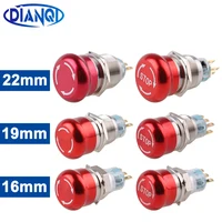 Interruptor de parada de emergencia de aluminio y Metal, 16/19/22mm, interruptor de botón de enganche NO NC 2NO 2NC, Terminal de Pin, botón de parada de seta roja
