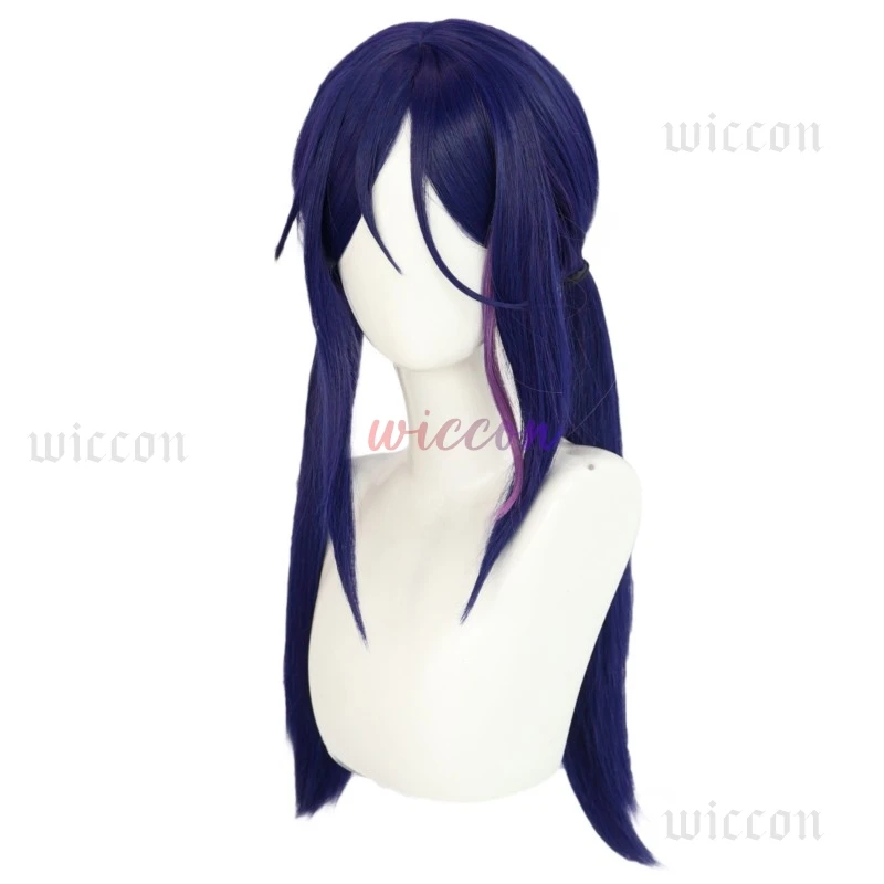 لعبة MiSide مجنون ميتا شعر مستعار تأثيري 26.37 بوصة الأزرق الأرجواني ذيل حصان الباروكات هيرباند أنيمي تأثيري الدعامة