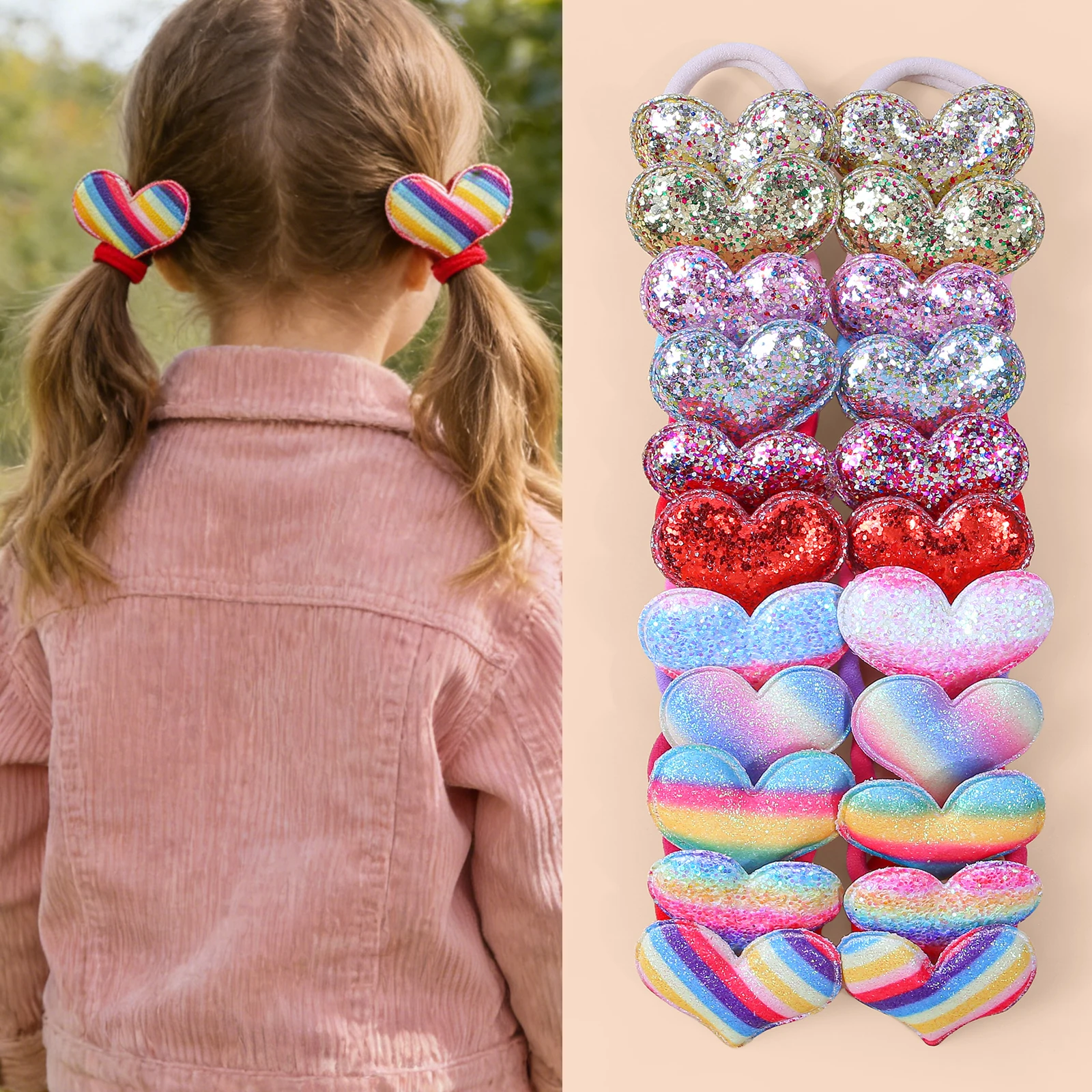 

10/20pcs Glitter Sequin Gradient Nylon Elastic Hair Ropes For Kids Daily Cute Ponytail Hairbands For Girls Hair Accessories
