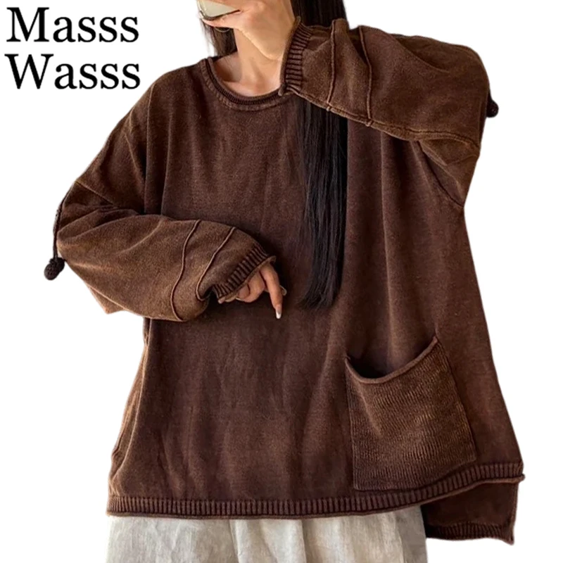 

Masss Wasss Korean Winter Jumpers Womens Fashion Casual Loose Sweaters Ladies Classic Vintage Oversized O Neck Knitted Pullover