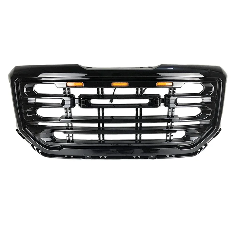 Front Upper Grill Gloss Black Grille Led Front Racing Grille fit For GMC Sierra 1500 2007-2013