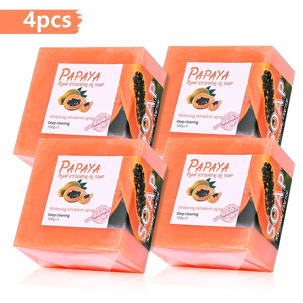 4pcs/Papaya Essential Oil Soap For Face Cleansing Natural Hydrating Whitening Pink Rose Handmade