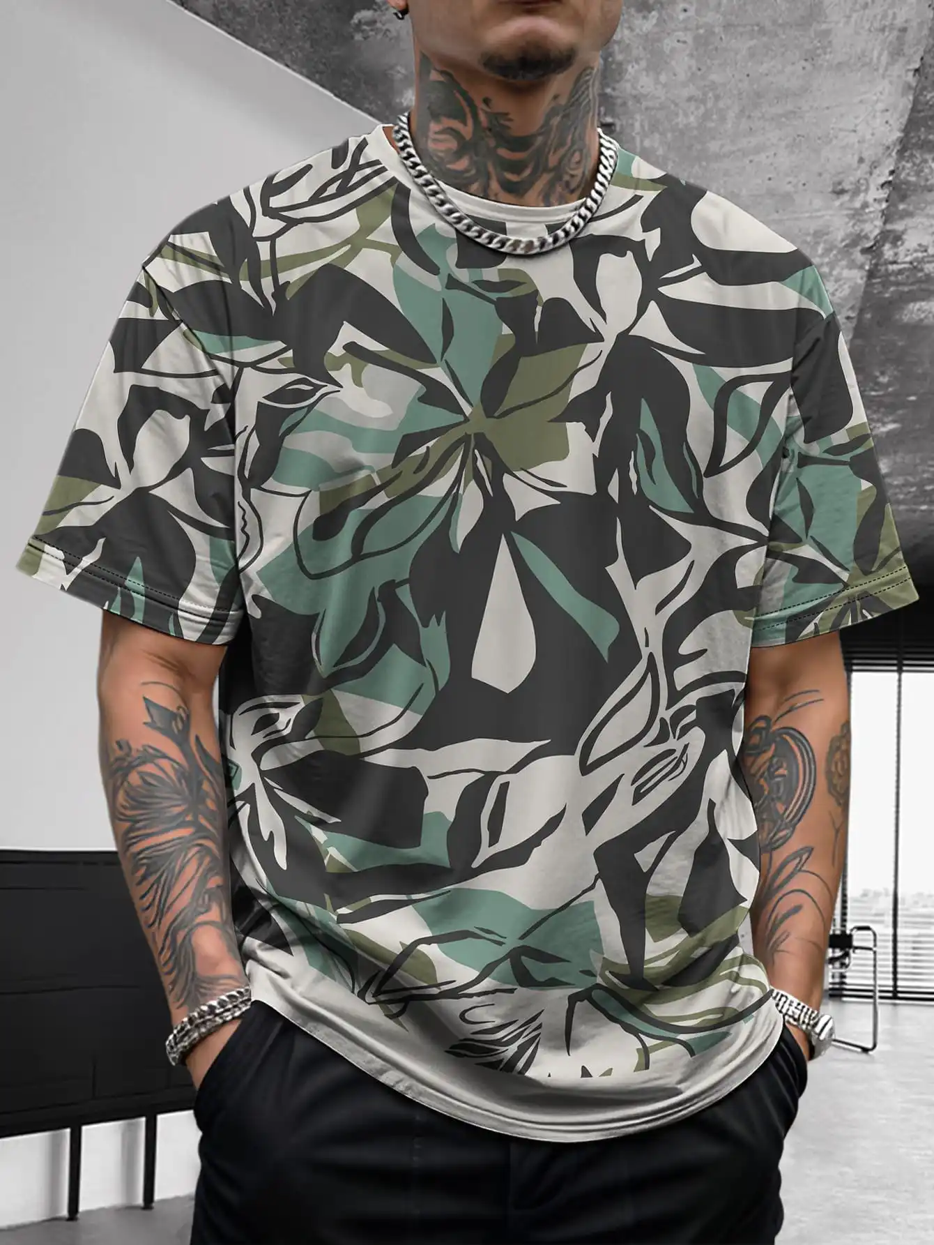 

Summer new men's camouflage camouflage American retro sports fitness slim fit breathable short sleeved shirt