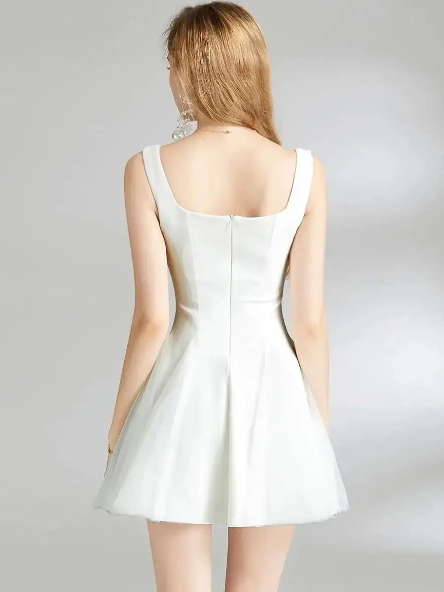 Sexy Spaghetti Strap Backless Chic Mesh Ball Gown Mini Dresses French Elegant Princess Club Summer Graduation Vestidos