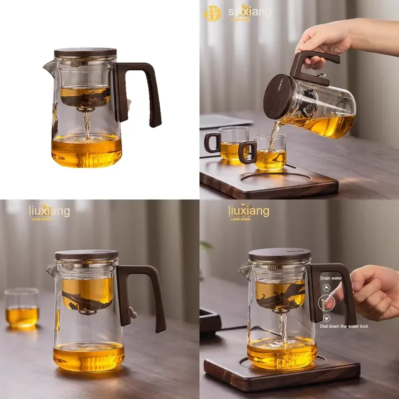 Heat Resistant All Glass Gongfu Set Vintage Elegant Durable Water Separation Filter Teapot for Home Office