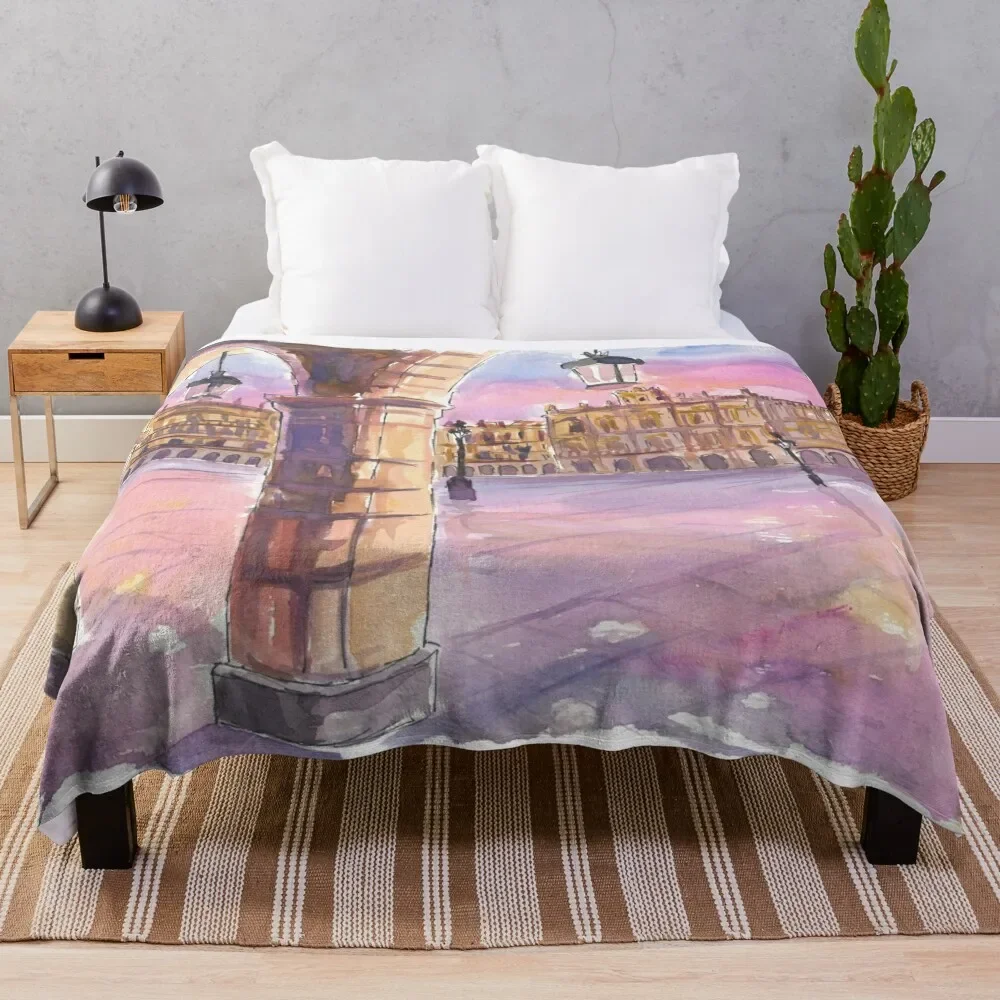 Manta con diseño de Salamanca y vista de la Plaza Mayor al amanecer, manta cálida, regalo para aniversario