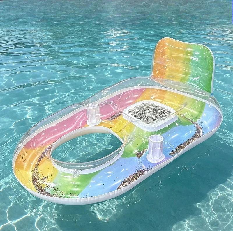 Inflatable Leisure Lounge for Beach Mesh Float with Backrest Cup Holders Adult Floating Bed for Pool