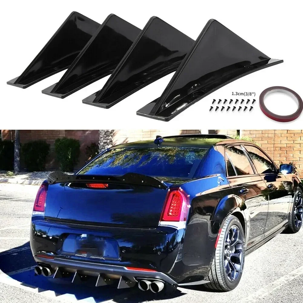 4pc Universal Rear Bumper Diffuser Lip Splitter Fin Trim Cap For 300 Car ABS Plastic Black Accessory 1pc Adhesive Tape