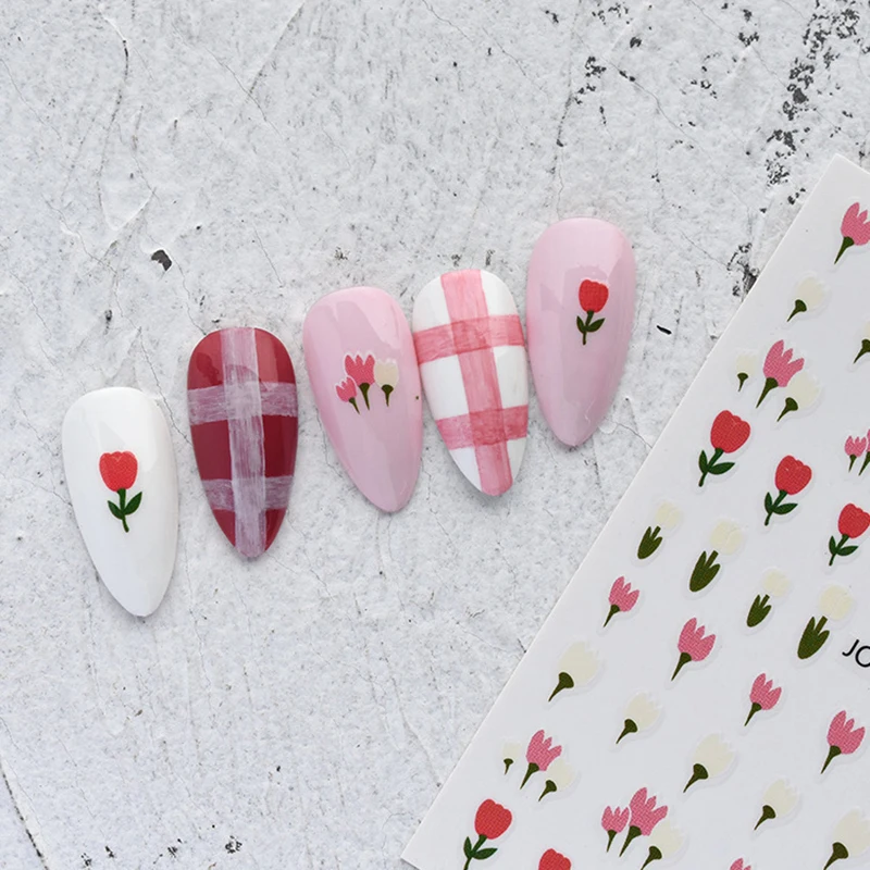 Delicado Tulip Flower Nail Adesivos, Tridimensional Decal, Watermark Nail Adesivos, Nails Suprimentos, Decorações, 1 folha