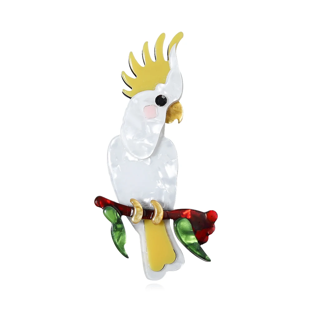 Handmade Acrylic Animal Parrot Brooches for Women Men Lovely Sitting Pet Casual Party Brooch Pin Gifts Jewelry Accessories