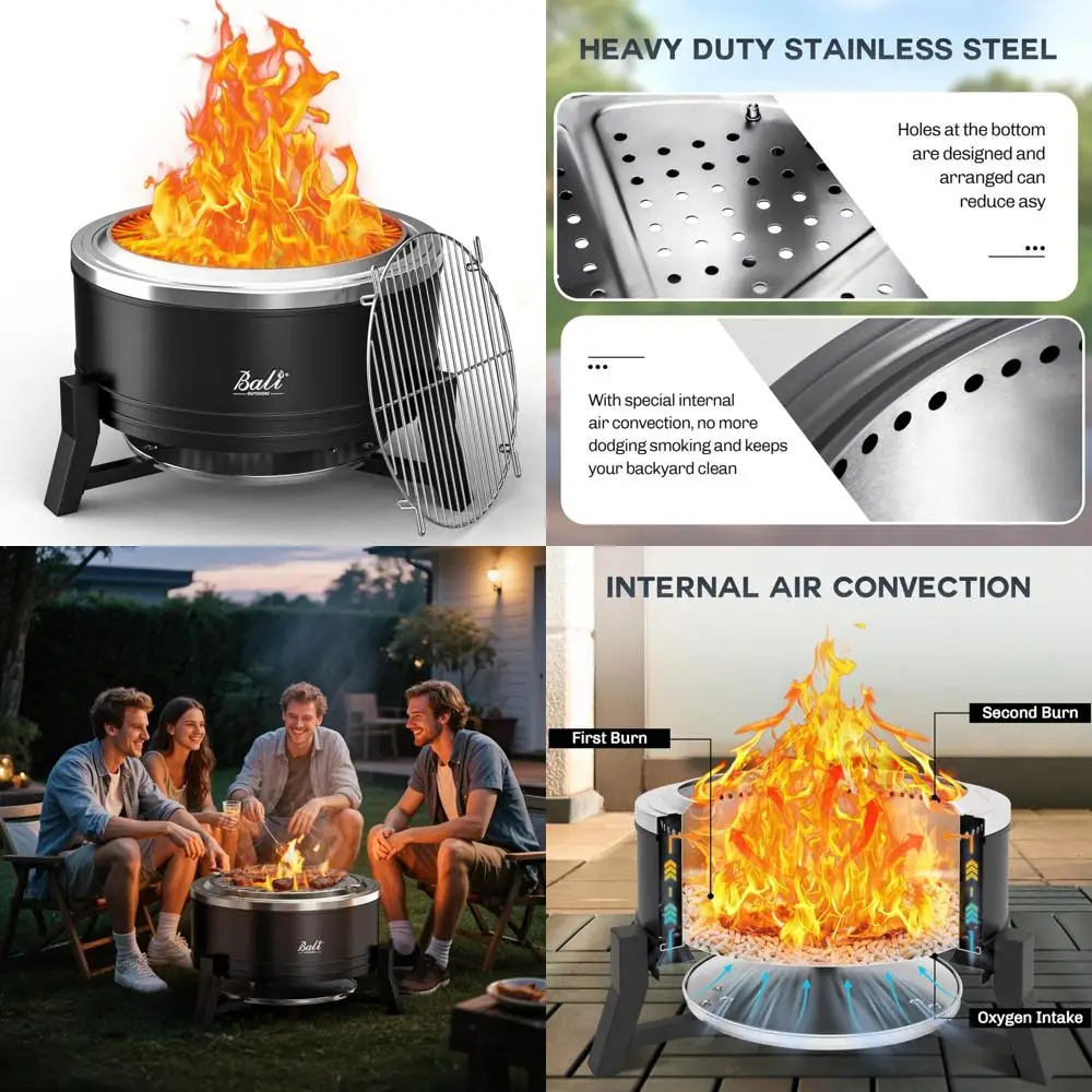

Wood Burning Fire Pit, 22 Inch Outdoor Patio Smokeless Ash Pan, Portable Fire Pit for Backyard, Eco-Friendly Outdoor Heating