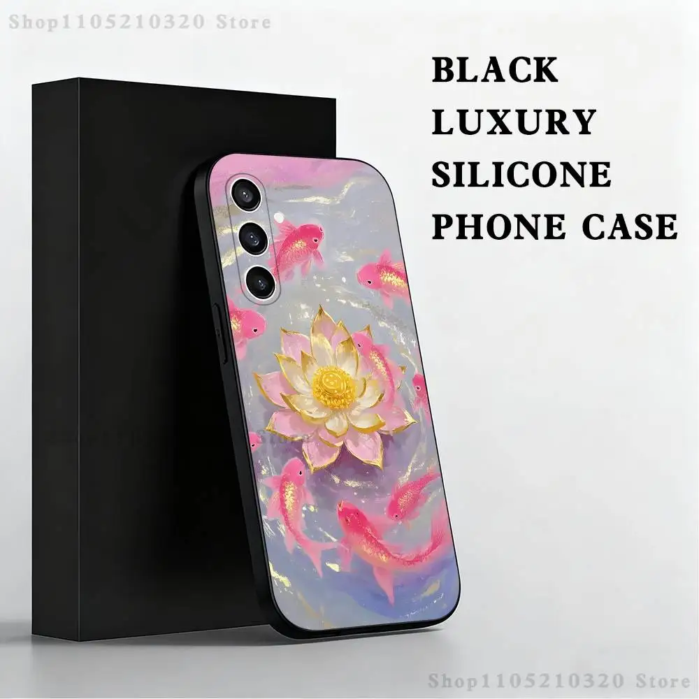 حافظة هاتف بنمط اللوتس الذهبي لهاتف سامسونج S 25,24,23,22,30,21,10,9,Ultra,Plus,Lite,FE,4,5G حافظة ناعمة سوداء #2