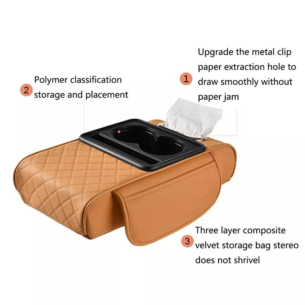 Multifunctional Car Armrest Cushion,Car Armrest Cushion Pillow with Cup Holder and Phone Storage Multifunctional Booster Pad