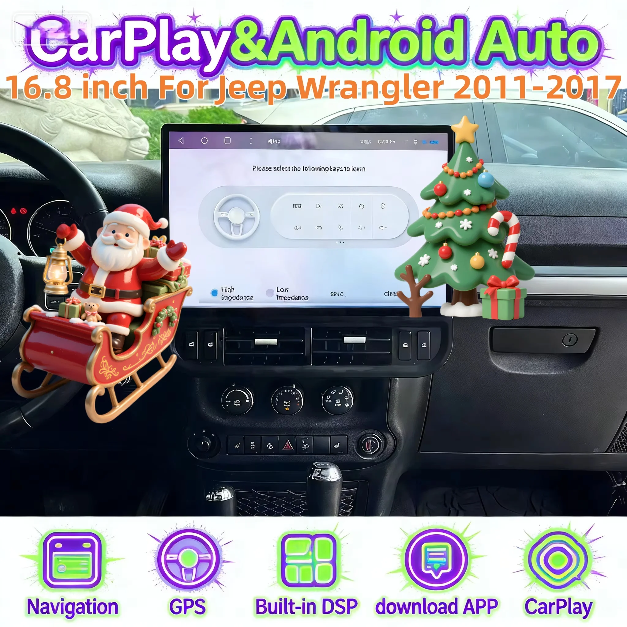 Android 13 For Jeep Wrangler 2011-2017 Wireless CarPlay BT 5.0 Stereo Auto Multimedia Video Player GPS Navigation Head Unit 4G