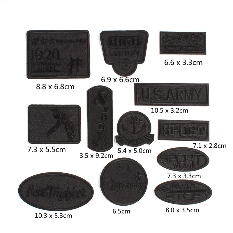 12pcs Black Badge Set DIY Clothing Patches Iron On Clothes Patch Embroidery Backpacks Jackets Hats Sew On Sports Denim Appliques