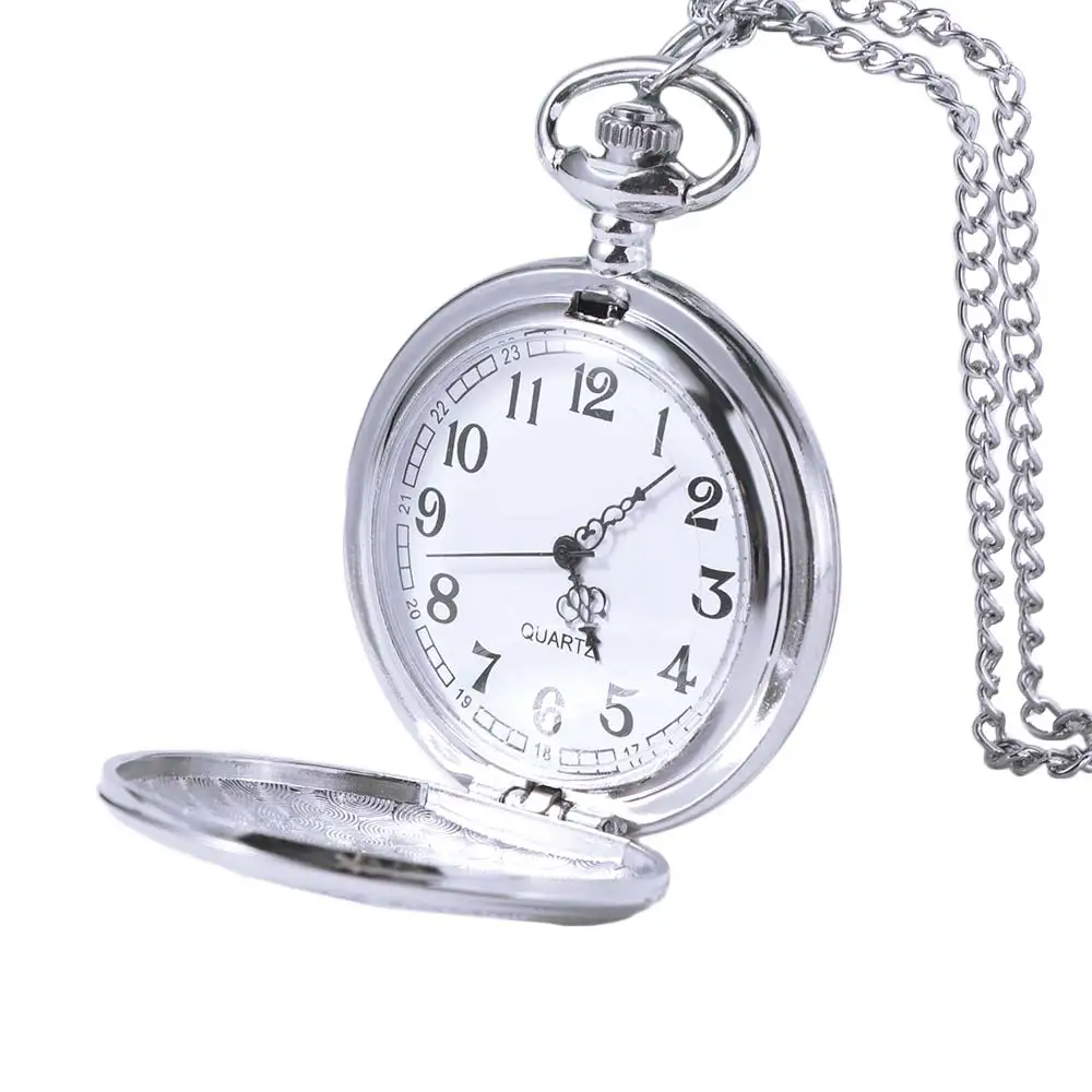 Roman Scale Display Vintage Pocket Watch Quartz Pendant Hollow Case Bronze Chain Clock Antique Necklace Chain