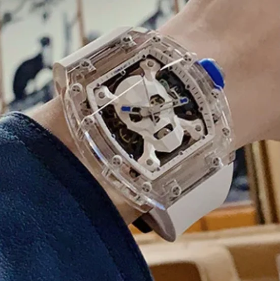 

CRONUSART Men Automatic Watch 50mm Tonneau Mechanical Wristwatch Sapphire Case & Mirror Luminous Fluororubber Strap