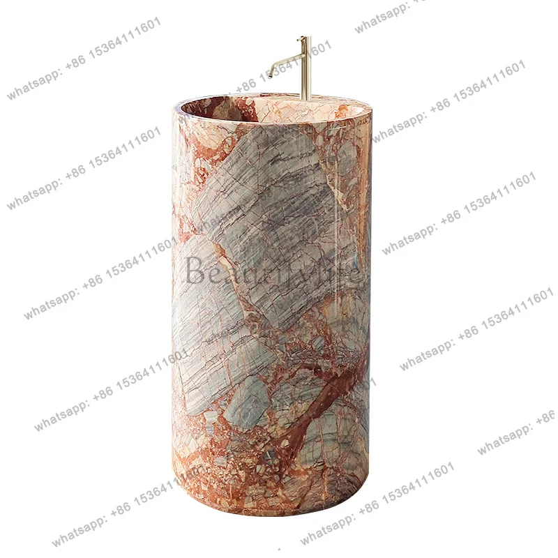 * Natural marble wash basin household hotel light luxury square column basin integrated floor type