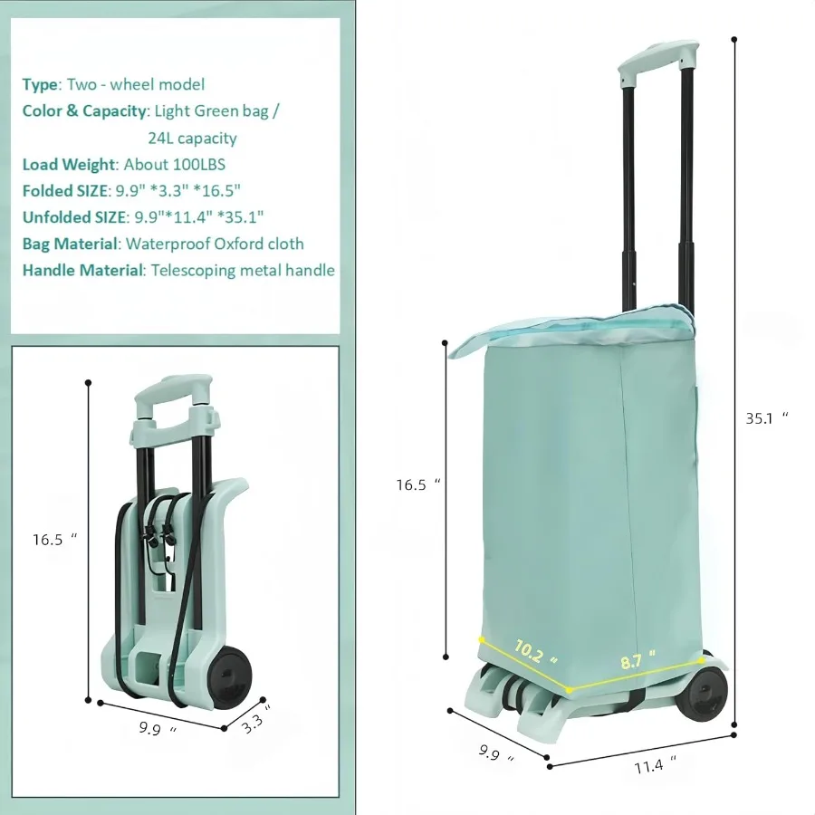 Wózek składany 100 LBS z kółkami do łatwego przemieszczania i przechowywania: Przenośny wózek transportowy do użytku domowego, podróży, zakupów i na zewnątrz, składany.
