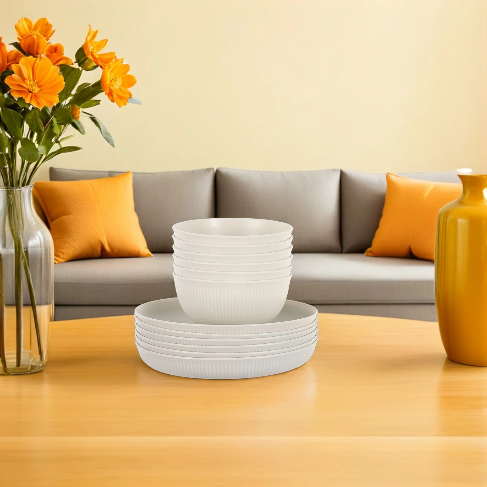 

18pcs Portable Tableware Set Unbreakable Reusable Plates Bowls Cups Microwave Dishwasher Safe Stackable For Camping Picnic