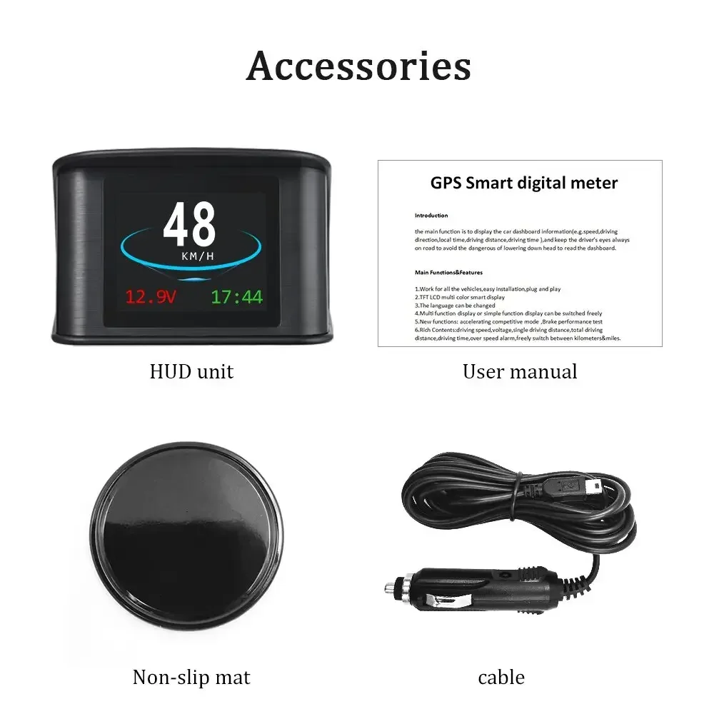 P10 Smart Head Up Display Carro Calibre, HUD Smart Gauge, GPS Digital, Velocidade, RPM, Temp Da Água, Consumo De Combustível, Sistema Do Carro, Medidor Automático