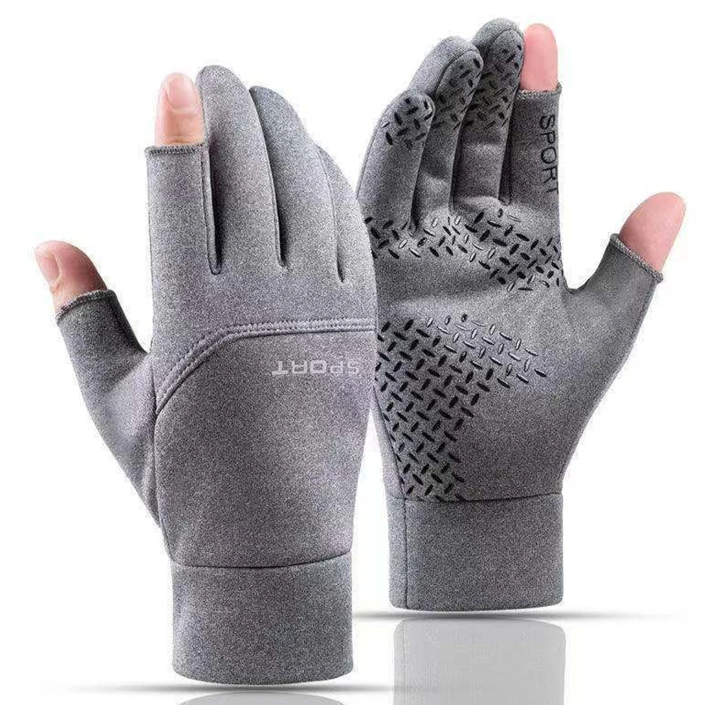 2-Fingerless Winter Cycling Gloves Touch Screen Outdoor Anti-Slip Gloves Windproof Ice Fishing Winter Gloves for Outdoor Sports