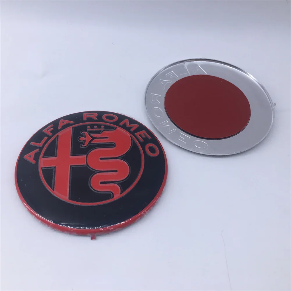 2 stücke 6 farbe forAlfa Romeo 159 147 Giulietta Stelvio 4C MITO 156 Giulia Sportiva 74mm Auto Front Hood Emblem logo Hinten Stamm Abzeichen