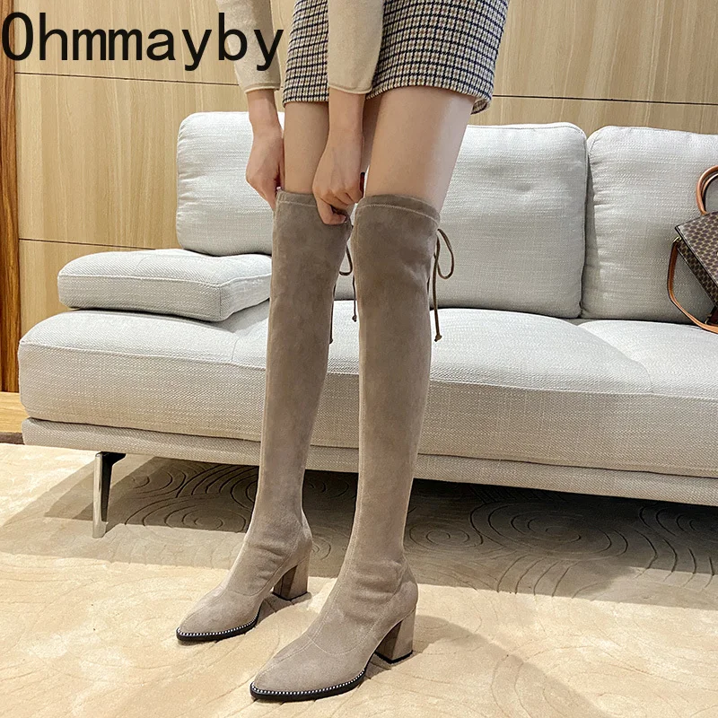 Women Stretch Sock Long Boots Fashion Slip On Over The Knee High Booties Designer High Heels Largas Booties