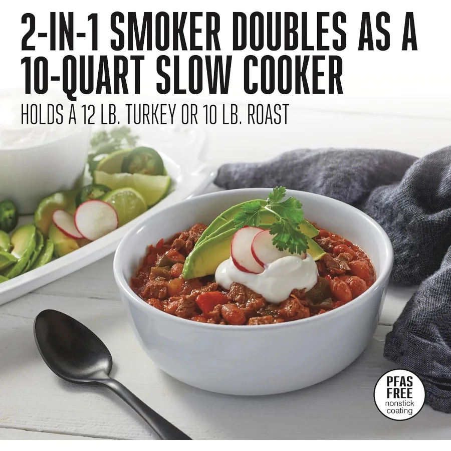 Olla de cocción lenta programable 2 en 1 XL, ahumador eléctrico de interior de 10 cuartos con estante para fumar de 3 niveles para carne, queso y más lavavajillas Sa