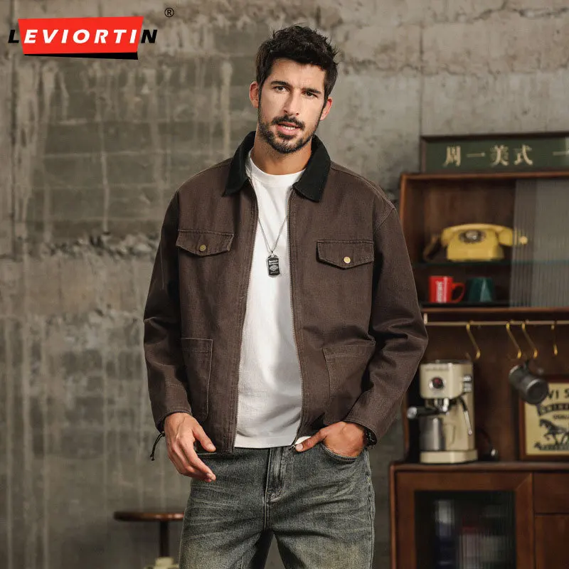 

2025 Мужская весенне-осенняя модная уличная свободная однотонная куртка в американском стиле ретро, модная удобная повседневная простая куртка, топ