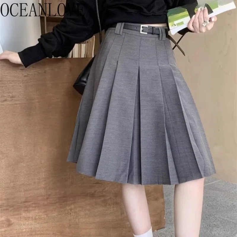 

OCEANLOVE женские юбки в консервативном стиле, однотонные трапециевидные корейские модные юбки Jupe Femme, весенне-осенняя элегантная простая юбка-миди