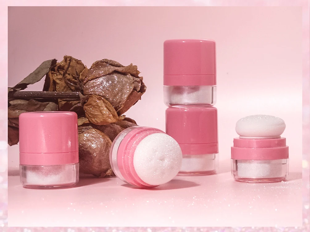 프라이빗 라벨 글리터 루즈 파우더 비건 롱래스팅 쉬머 브라이트닝 롱래스팅 섬세한 커스텀 로고 메이크업 핑크 패키지