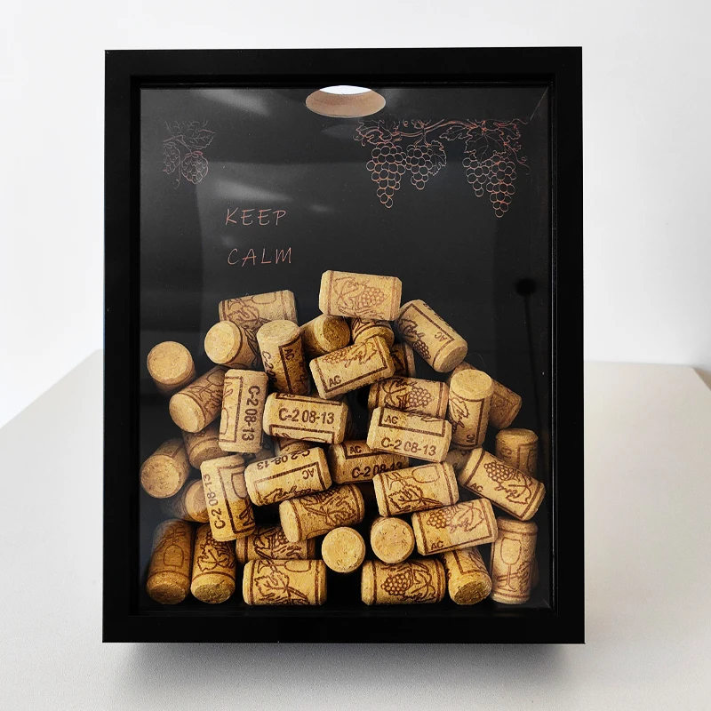 

Red Wine Cork Display Frame Wooden Wine Cork Photo Frames Wine Bottle Corks Storage Box Desktop Corks Collection Display Cabinet